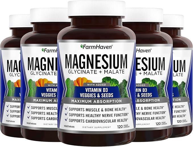 FarmHaven Magnesium Glycinate & Malate Complex D3, 100% 100% Chelated 600 Capsules, 300 Days