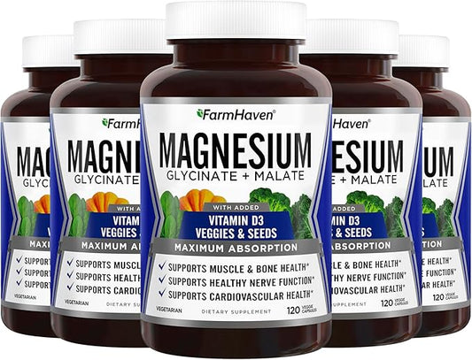 FarmHaven Magnesium Glycinate & Malate Complex D3, 100% 100% Chelated 600 Capsules, 300 Days