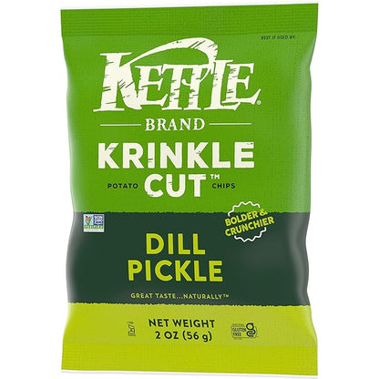 Kettle Brand Potato Chips, Krinkle Cut, Dill Pickle Kettle Chips, Snack Bag 2 Oz (Pack of 6)