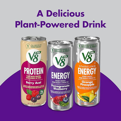 V8 +Energy Black Cherry and Pomegranate Blueberry Juice Energy Drinks, 8 fl oz Can (24 Pack)