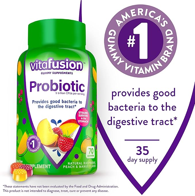 Vitafusion Probiotic Gummy Supplements, Raspberry, Peach 35 Day 70 Count 90 Count