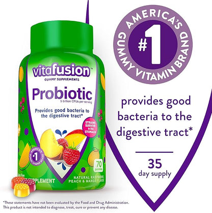 Vitafusion Probiotic Gummy Supplements, Raspberry, Peach 35 Day 70 Count 90 Count