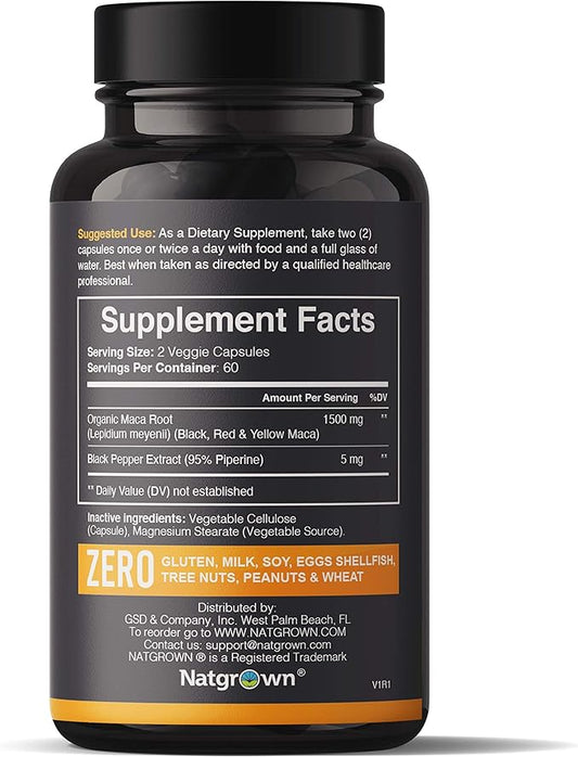 Natgrown Organic Maca Root Powder Capsules 1500 mg