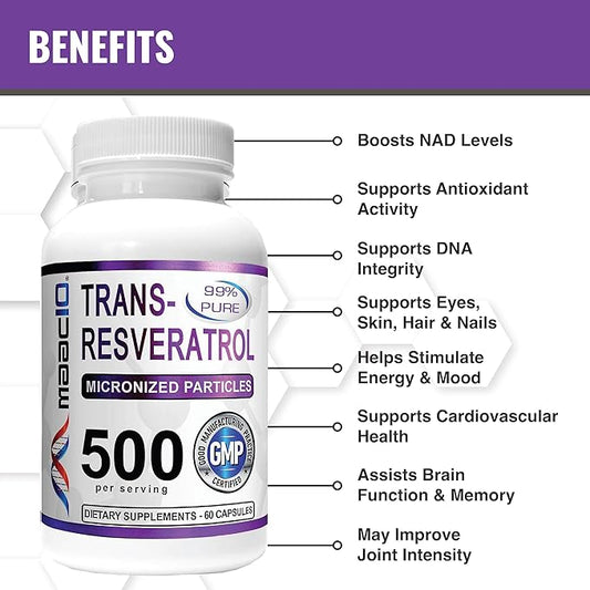MAAC10 - Trans Resveratrol 500mg 3-PACK 99% Pure