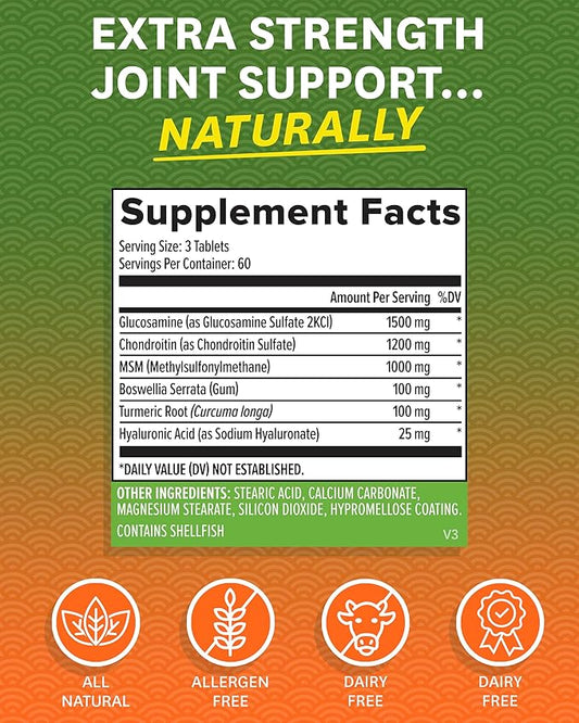 Zenwise Glucosamine Chondroitin Sulfate MSM Curcumin - Joint Support Supplement with Hyaluronic Acid for Extra Strength Relief - Natural Health & Mobility Support for Pain, Aches & Soreness (180 Count)