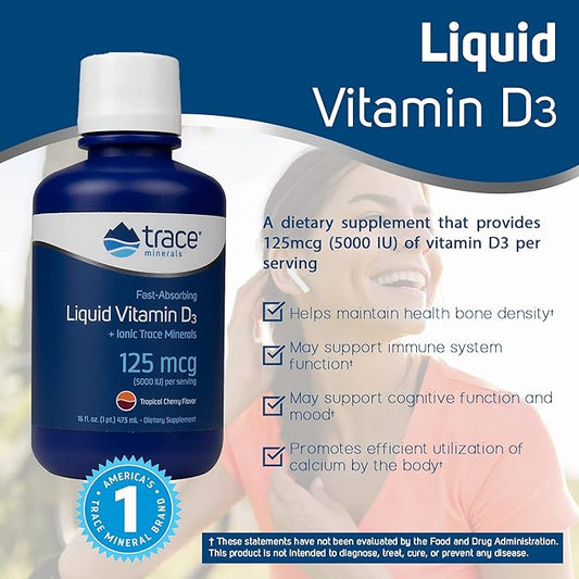 Trace Minerals | Liquid Vitamin D3 126 mcg (5000 IU) D3 with 32 servings, 16 fl