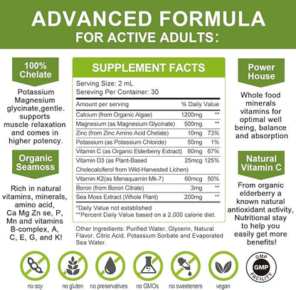 Calcium Magnesium Zinc with Magnesium Glycinate 500mg Plus D3 K2 K2 | 2 Month D3 K2 K2 Liquid 2 Pack
