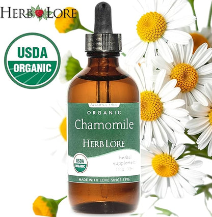 Herb Lore Organic Chamomile Tincture - Liquid Chamomile Drops for Babies & Adults - Melatonin-Free Sleep Supplement (4 fl oz)