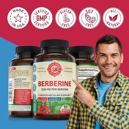 Berberine Supplement - Premium Berberine 1200mg 60 Berberine