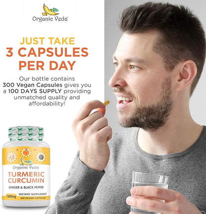 Organic Veda Turmeric and Ginger Capsules 300 Pills (95% curcuminoids)
