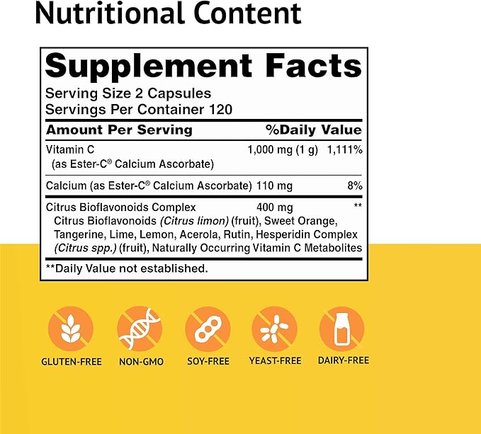American Health Ester-C with Citrus Bioflavonoids Capsules 500 mg, 240 Count 1), 120 120 Servings