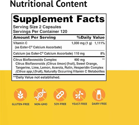 American Health Ester-C with Citrus Bioflavonoids Capsules 500 mg, 240 Count 1), 120 120 Servings