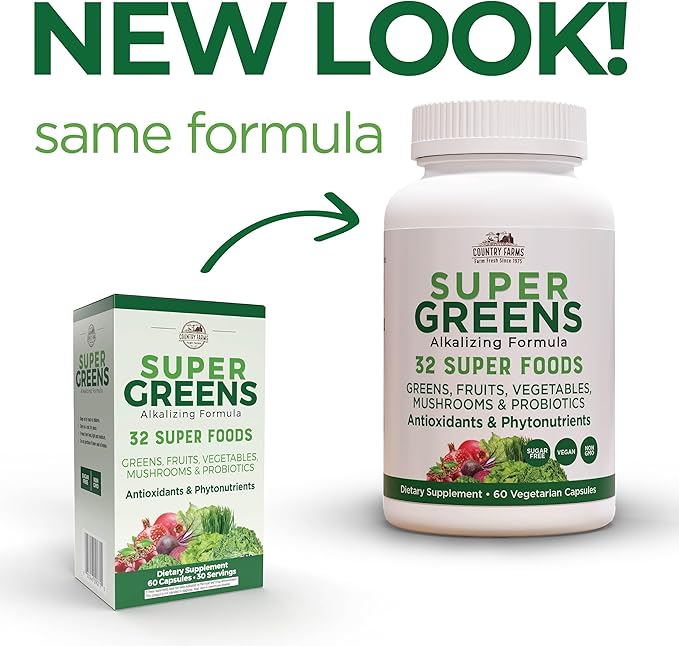 COUNTRY FARMS Super Greens Vegicaps, 32 60 Count, 30 Servings