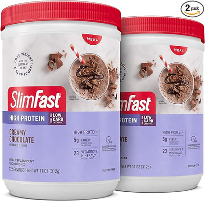 SlimFast High Protein Meal Replacement Shake Powder, 12 Servings (Pack of 2), Advanced Nutrition Smoothie Mix, Digestive Support, Gluten Free, Creamy Chocolate, 20g of Protein (Packaging May Vary)