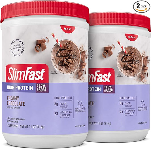 SlimFast High Protein Meal Replacement Shake Powder, 12 Servings (Pack of 2), Advanced Nutrition Smoothie Mix, Digestive Support, Gluten Free, Creamy Chocolate, 20g of Protein (Packaging May Vary)
