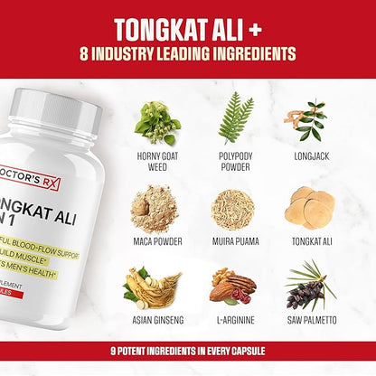 Doctor's RX || #1 New 9 in 1 Tongkat Ali + Horny Goat Weed || Maximize Blood Flow, Increase Mood & Stamina | Ultra Dosed Formula w/ 9 Powerful Ingredients | Research Backed + USA Made - 60 Capsules