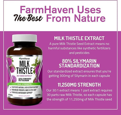 FarmHaven USDA Organic Milk Thistle Capsules |30X Concentrated 80% Silymarin 120 Veggie