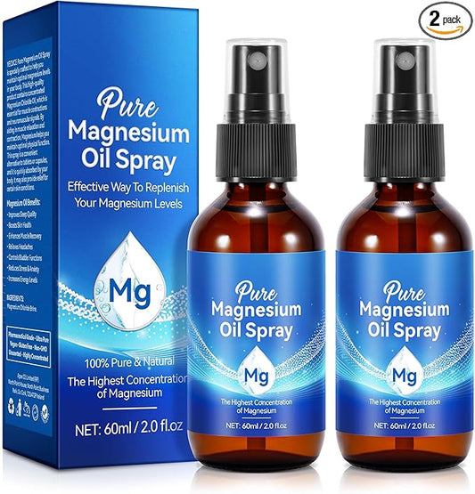 Magnesium Oil for Feet, Magnesium Spray, 100% Pure & Organic Natural Magnesium Oil Spray Glass Bottle, Easy to Absorb & Use, Magnesium Oil Spray for Feet 2PACK