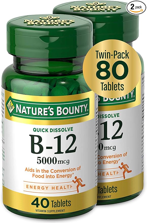 Nature's Bounty Vitamin B12, Quick Dissolve 5000mcg, 40 40 Tablets 2)