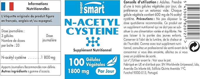 SuperSmart - N-Acetyl Cysteine 1800mg per 100 Vegetarian
