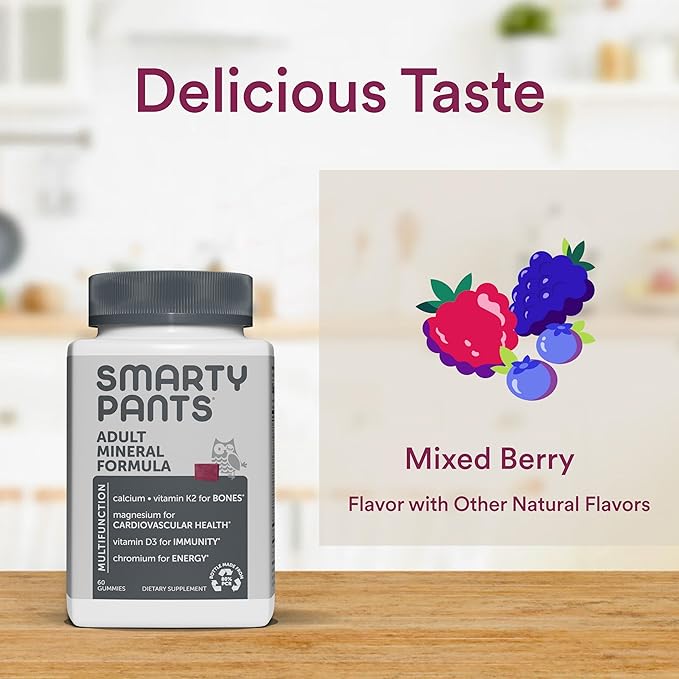 SmartyPants Mineral Chews: Magnesium Citrate & D3, Vitamin K2, Zinc 60 Count (30 Day