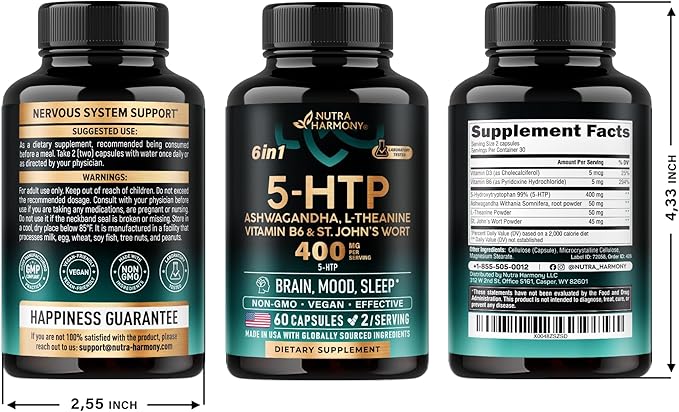 5HTP 400 mg Capsules 5-HTP Supplement B6 & D3 | 5 HTP 60 Capsules