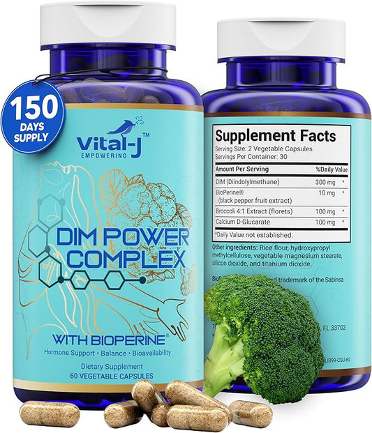 4-in-1 DIM Potent Complex 300mg - Estrogen Balance and Metabolism, Energy & Menopause Support Supplement with Bioperine (x4), Calcium and Broccoli Extract - for Women and Men 150 Servings