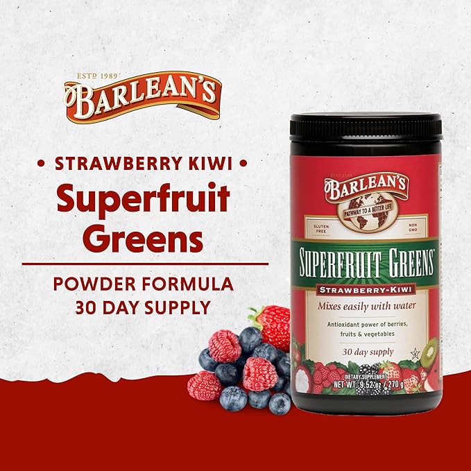 Barlean's Strawberry Kiwi Superfruit Greens Powder, 9.52 oz