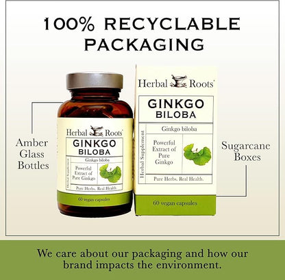 Herbal Roots Ginkgo Biloba Made 1,400mg per 60 Vegan