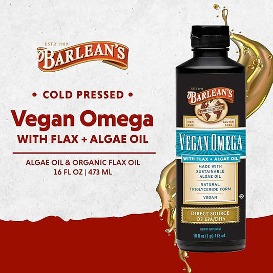 Barlean's Vegan Omega Liquid Flax and 3 6 6 and 9 Fatty 16 Ounces