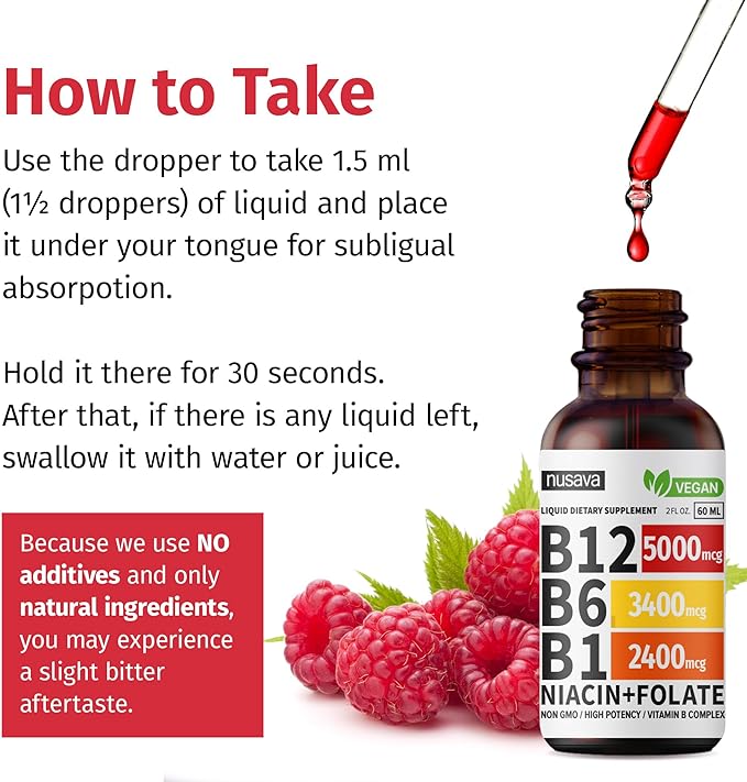 (2 Pack) Vitamin B12 Liquid Drops, B12 Sublingual 5000 mcg B6, Liquid B12 Methylcobalamin 27,200 mcg 80 Servings