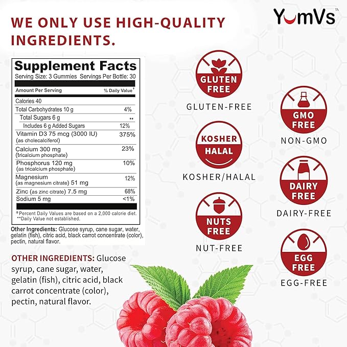 YUM-V'S Calcium, Magnesium, Zinc and Vitamin (90 Count) D3 +