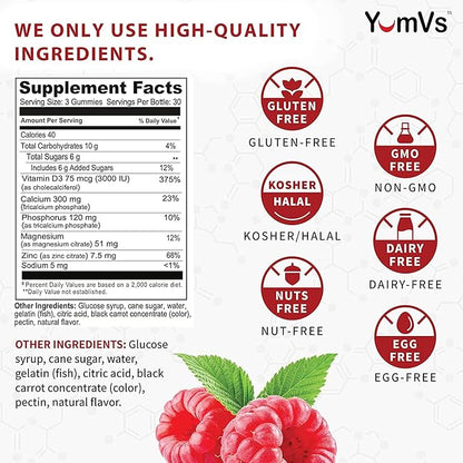 YUM-V'S Calcium, Magnesium, Zinc and Vitamin (90 Count) D3 +