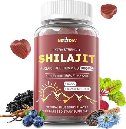 10,000mg Shilajit Gummies for Men & Women - Shilajit Pure Himalayan with Organic Beet Root, BCAA, Cordyceps Mushroom - 60% Fulvic Acid & 85+Trace Minerals Support Energy, Muscle, Immune & Brain, 1Pack