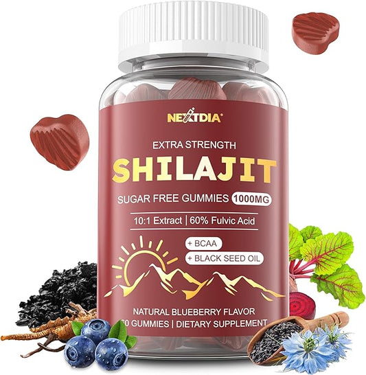10,000mg Shilajit Gummies for Men & Women - Shilajit Pure Himalayan with Organic Beet Root, BCAA, Cordyceps Mushroom - 60% Fulvic Acid & 85+Trace Minerals Support Energy, Muscle, Immune & Brain, 1Pack