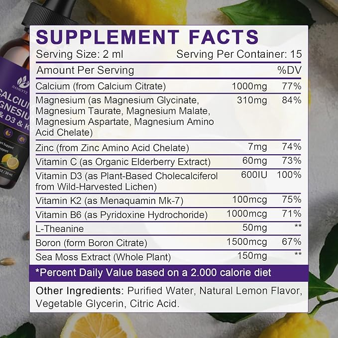 Calcium Magnesium Zinc 1300mg with Magnesium D3 K2 K2 B6 B6 and D3 K2 K2 Liquid 2 Pack