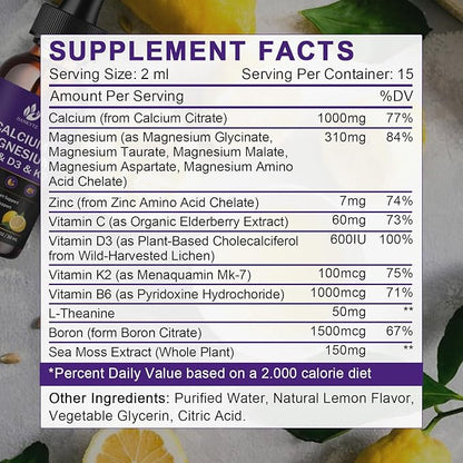 Calcium Magnesium Zinc 1300mg with Magnesium D3 K2 K2 B6 B6 and D3 K2 K2 Liquid 2 Pack
