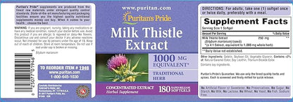Puritan's Pride Milk Thistle 4:1 Extract 1000 Mg ,180 Count