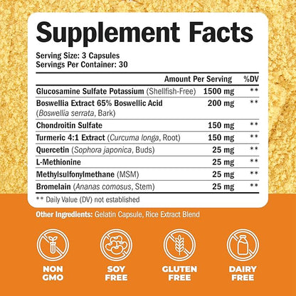 Glucosamine Chondroitin MSM and Turmeric Supplement - Joint Support Supplement for Women & Men with Boswellia & Glucosamine Sulfate 1500mg. Used for Cartilage & Joint Health & Flexibility - 2 Pack