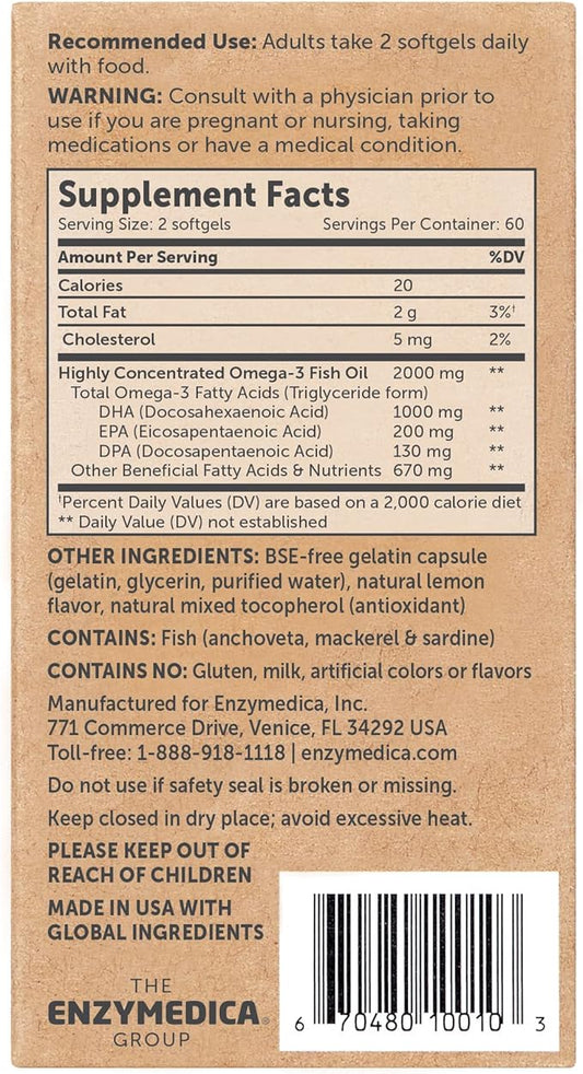 Enzymedica Aqua Biome, Maximum Strength Omega 3 Fish 120 Softgels