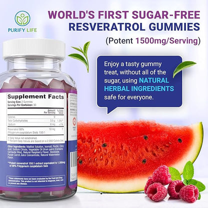 Purify Life Sugar-Free Resveratrol Gummies 1500mg Resveratrol