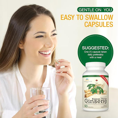 Korean Panax Ginseng (10% Ginsenosides) Energy 60 Capsules