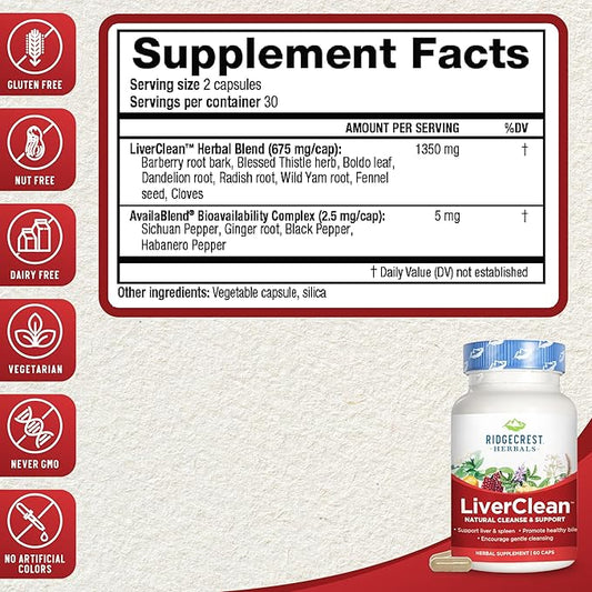 Ridgecrest Herbals LiverClean, Herbal Liver Support (60 Caps, 30 Serv)