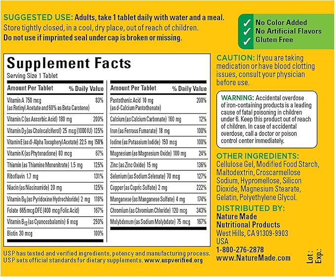Nature Made Multivitamin Tablets with Iron, 130 Tablets, 130 Day