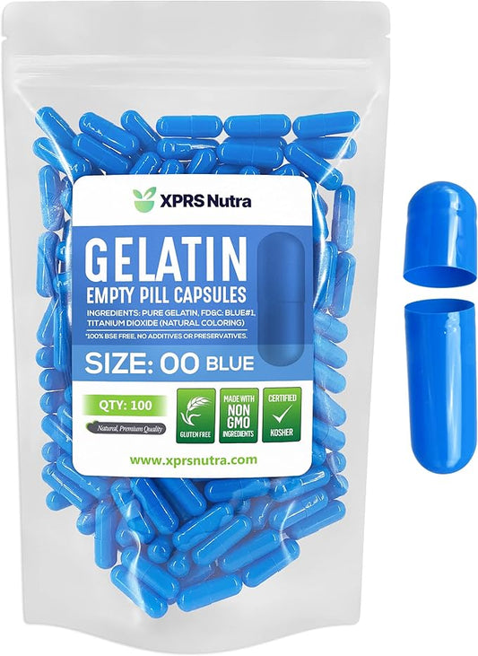 XPRS Nutra Size 00 Empty Capsules - 100 Count Empty Gelatin Capsules - Empty Pill Capsules - DIY Capsule Filling - Fillable Pill Capsules Empty Gel Caps