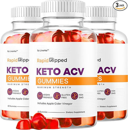 (3 Pack) Rapid Ripped Keto ACV Gummies Advanced Formula 1050MG, RapidRipped Keto Apple Cider Vinegar Gummie, RapidRippedKeto and ACV Gummys Support, 180 Gummies for 3 Months