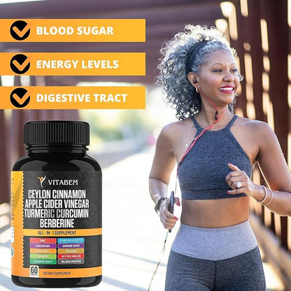 Ceylon Cinnamon Capsules 3000mg Turmeric 3000mg Apple Cider Vinegar 3000mg Ginseng 2000mg Aloe Vera 2000mg Berberine Supplement 1200mg + Banaba | Bitter Melon | Gymnema | Ginger Root - 60 Count