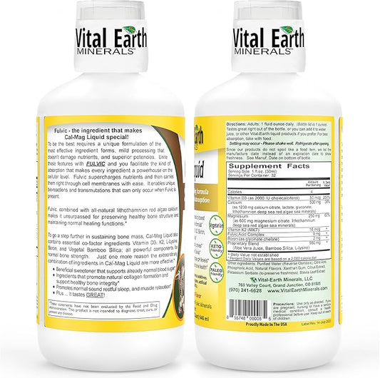 Vital Earth Minerals Cal-Mag Liquid – D3, K2, K2, Boron, 32 Oz 1 Oz