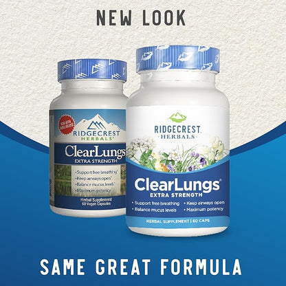 RidgeCrest Herbals ClearLungs Extra Strength, Natural Lung, Nasal Health Formula, Bronchial, Respiratory, Sinus, Mucus Support (60 Caps, 30 Serv)