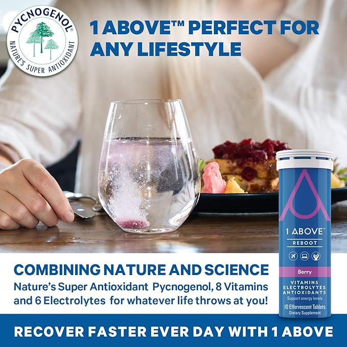 Jet Lag Relief Tablets - Berry-Flavored Effervescent Multivitamin with Pycnogenol Travel Supplement for Hydration, Energy, Immune Support and Faster Recovery - Flight Essential, 20 Tablets